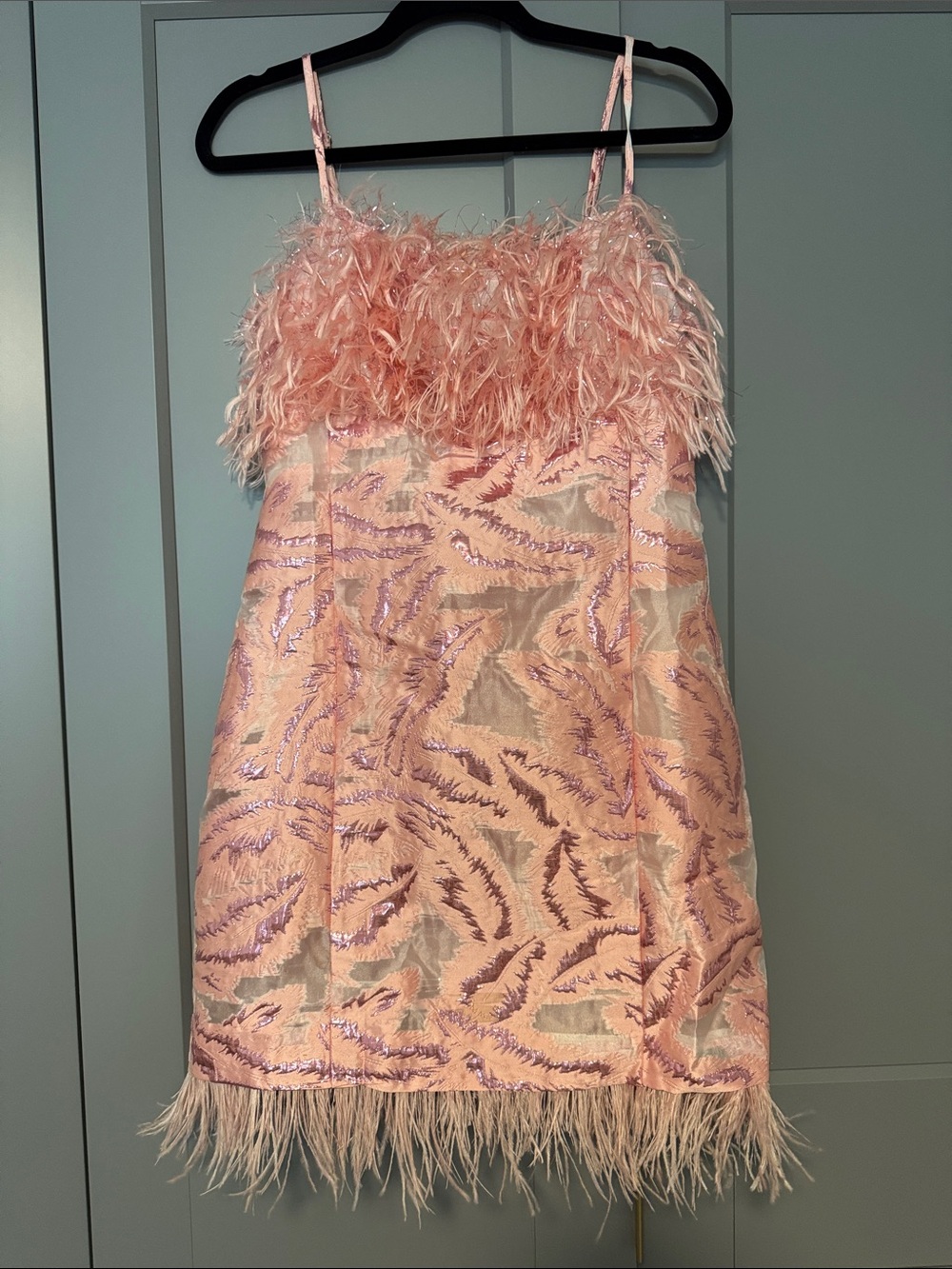 Pink Feather-Trim Party Dress